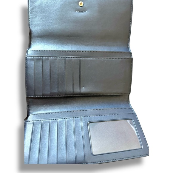 Coach Slim Navy Trifold Wallet in Leather & Canvas - Picture 6 of 7